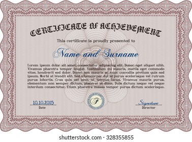 Diploma template or certificate template. Vector pattern that is used in currency and diplomas.With linear background. Cordial design. 