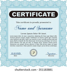 Diploma template or certificate template. Vector pattern that is used in currency and diplomas.With linear background. Cordial design. 