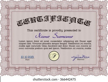 Diploma template or certificate template. Vector pattern that is used in money and certificate.Modern design. Easy to print. 