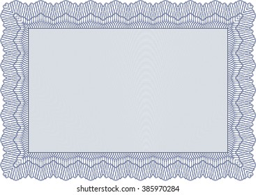 Diploma template or certificate template. Vector pattern that is used in money and certificate. With quality background. Beauty design. Blue color.