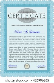 Diploma template or certificate template. Vector pattern that is used in money and certificate. With quality background. Beauty design. Light blue color.