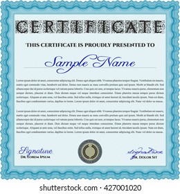 Diploma template or certificate template. Vector pattern that is used in money and certificate. Beauty design. With quality background. Light blue color.