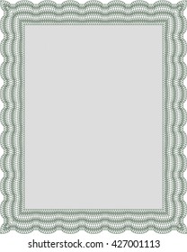 Diploma template or certificate template. Vector pattern that is used in money and certificate. Beauty design. With quality background. Green color.