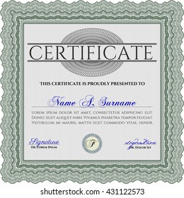 Diploma template or certificate template. Vector pattern that is used in money and certificate. With quality background. Beauty design. Green color.