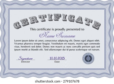 Diploma template. Diploma of completion.Artistry design. Complex background. 