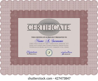 Diploma template. With complex background. Excellent design. Vector illustration. Red color.