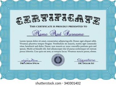 Plantilla de diploma. Diseño complejo. Con patrón de guilloche. Personalizable, fácil de editar y cambiar los colores.
