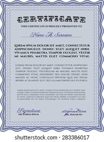 Diploma template. Complex design. Vector certificate template.With guilloche pattern and background. 