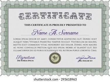 Diploma template. With complex linear background. Superior design. Vector pattern that is used in money and certificate.
