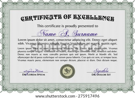 Diploma template. With complex linear background. Border, frame.Good design. 