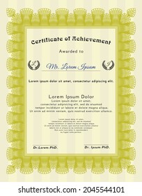 Diploma template.  Cordial design.  Easy to print.  Customizable, Easy to edit and change colors.  Yellow color.