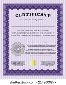 Diploma template.  Elegant design.  Complex background.  Customizable, Easy to edit and change colors.  Violet color.