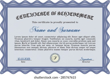 Diploma template. Elegant design. With complex linear background. Border, frame.