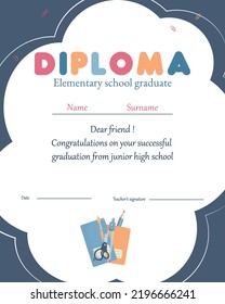 Diploma Template Elementary Schoolvector Ready Print Stock Vector ...