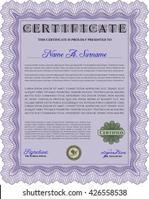  Diploma template. Excellent design. With background. Border, frame. 