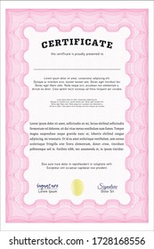 Diploma template.  Excellent design.  Complex background.    Pink color.