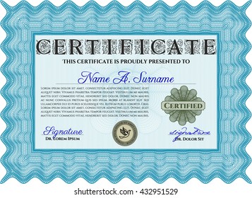 Diploma template. Excellent design. With complex background. Vector illustration. Light blue color.