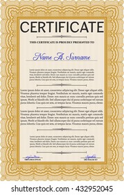 Diploma template. Excellent design. With complex background. Vector illustration. Orange color.