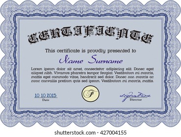 Diploma template. Excellent design. Vector illustration. With complex background. Blue color.