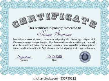 Diploma template. Frame certificate template Vector.Complex background. Sophisticated design. 