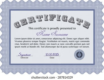 Diploma template. Frame certificate template Vector.Cordial design. With complex background. 