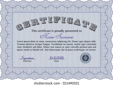 Diploma template. Frame certificate template Vector.With complex background. Lovely design. 