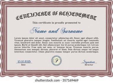 Diploma template. Frame certificate template Vector.With linear background. Good design. 