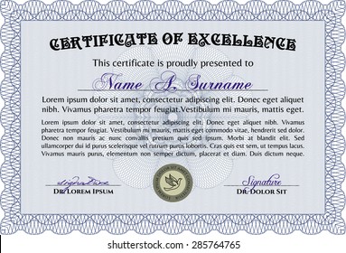 Diploma template. With guilloche pattern and background. Nice design. Vector certificate template.