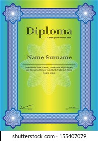 Diploma template with guilloche pattern and border