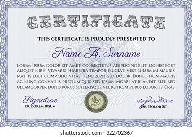 Diploma template. With guilloche pattern. Retro design. Vector pattern that is used in currency and diplomas.