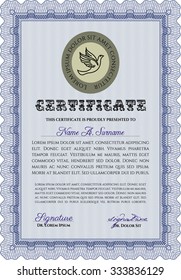 Diploma template. With guilloche pattern. Vector illustration.Artistry design. 