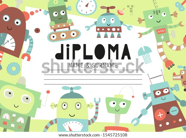 Diploma Template Kids Certificate Background Hand Stock Vector