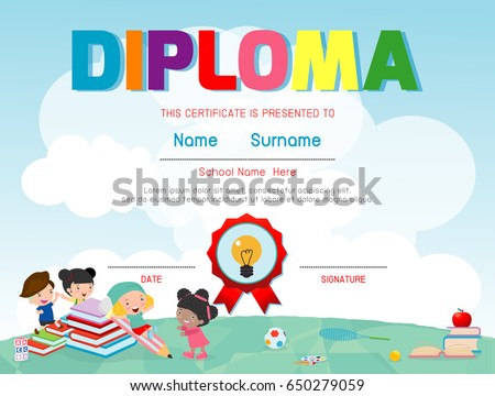 diploma template kids certificates kindergarten elementary stock kids certificates