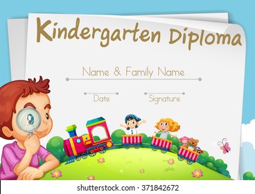 Diploma Template For Kindergarten Students Illustration