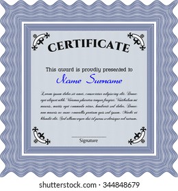 Diploma template. With linear background. Complex design. Vector certificate template.