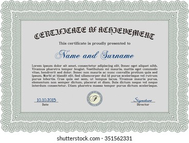 Diploma template. With linear background. Complex design. Vector certificate template.