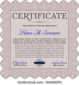 Diploma template. With linear background. Vector certificate template.Cordial design. 