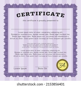 Diploma template.  Lovely design.  With complex background.  Detailed.  Violet color.