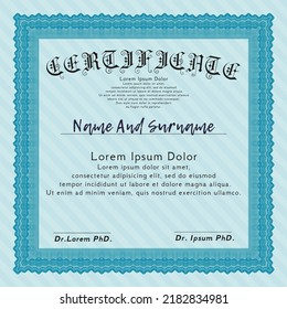 Diploma template.  Money design.  Printer friendly.  Vector illustration.  Light blue color.