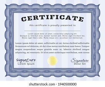Diploma template.  Money Pattern design.  Complex background.  Customizable, Easy to edit and change colors.  Blue color.