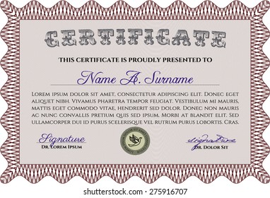 Diploma template. Nice design. With linear background. Vector pattern that is used in money and certificate.