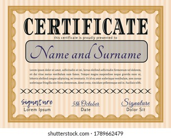 Diploma template.  Nice design.  Printer friendly.  Detailed.  Orange color.