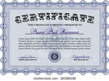 Diploma template. Nice design. Vector pattern that is used in currency and diplomas.With complex linear background. 
