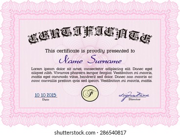 Diploma template. Nice design. Vector pattern that is used in currency and diplomas.With complex linear background. 
