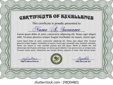 Diploma template. Nice design. Vector pattern that is used in currency and diplomas.With complex linear background. 
