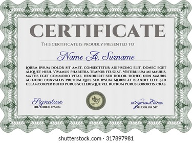 Diploma template. Printer friendly. Border, frame.Retro design. 