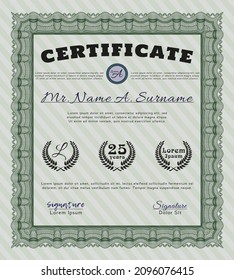 Diploma template.  Sophisticated design.  Complex background.  Vector illustration.  Green color.