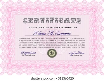 Diploma template. Sophisticated design. With complex background. Vector pattern that is used in money and certificate.
