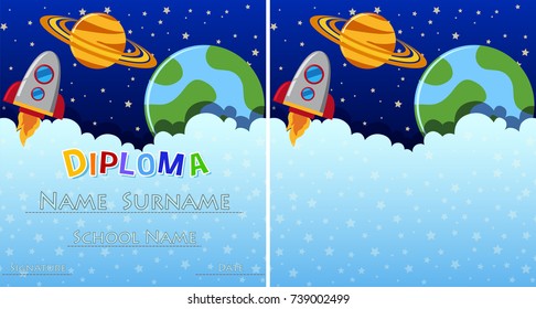 Diploma template with space in background illustration