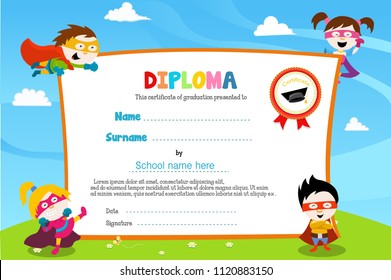 Diploma Template With Super Kids